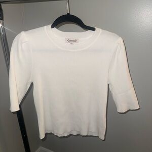 EUC Nanette Lepore Ribbed Cream Sweater Shoulder Accent Large
